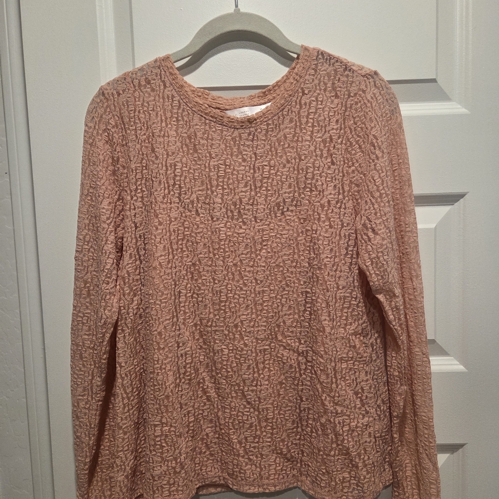 LC Lauren Conrad Textured Coral Long Sleeve Top